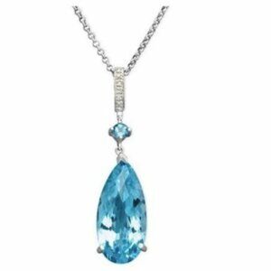 Blue Topaz Sterling Silver Chain Pendant Diamond Accent Teardrop Necklace